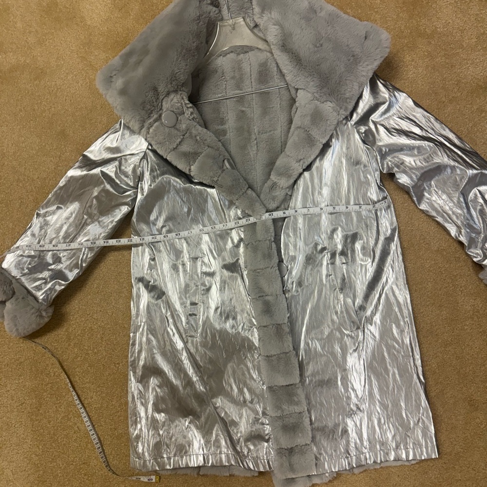 Joseph Ribkoff Silver Faux Fur Reversible Coat - Picture 14 of 15